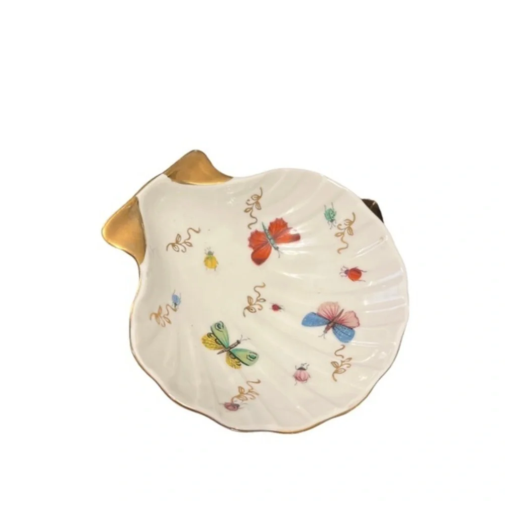 Scallop‎ Seashell Dish - Porcelain Gold Butterflies - Lenwile Ardalt Japan 8940